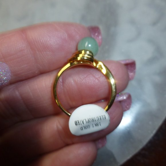 18k Yellow Gold EP Green Aventurine Dolphin Ore Ring - Picture 5 of 10